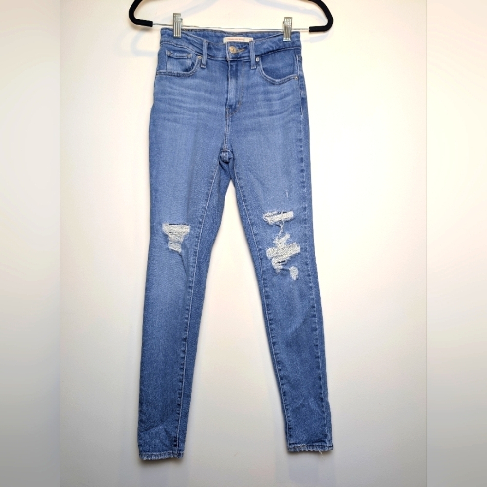Levi's 721 High Rise Distressed Blue Skinny Jeans Size 25